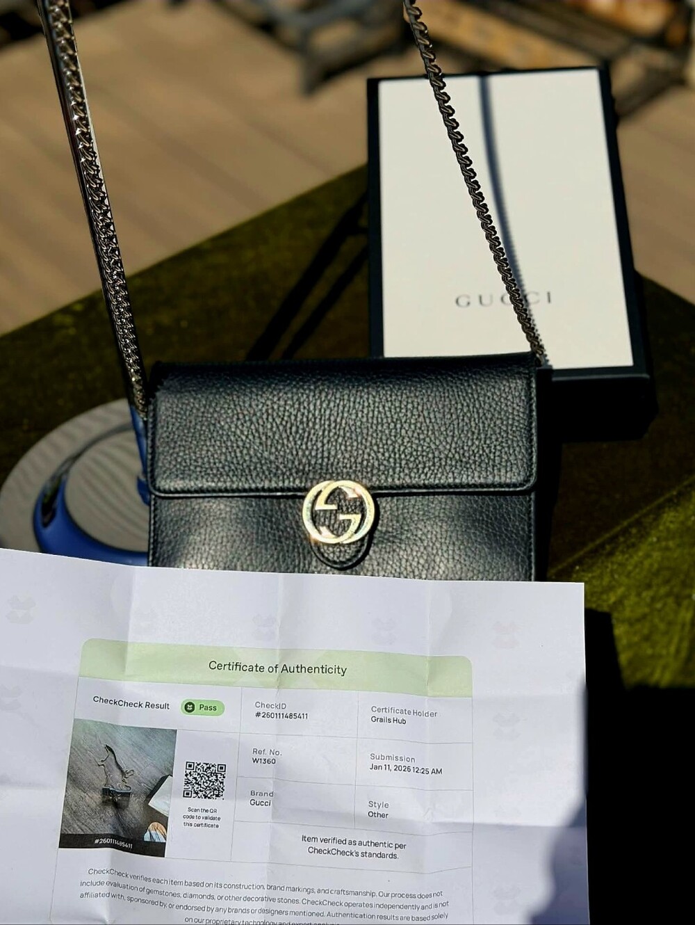 Gucci Black Dollar Calfskin Interlocking G Wallet on Chain (WOC) w/COA - EUC - Picture 2 of 8